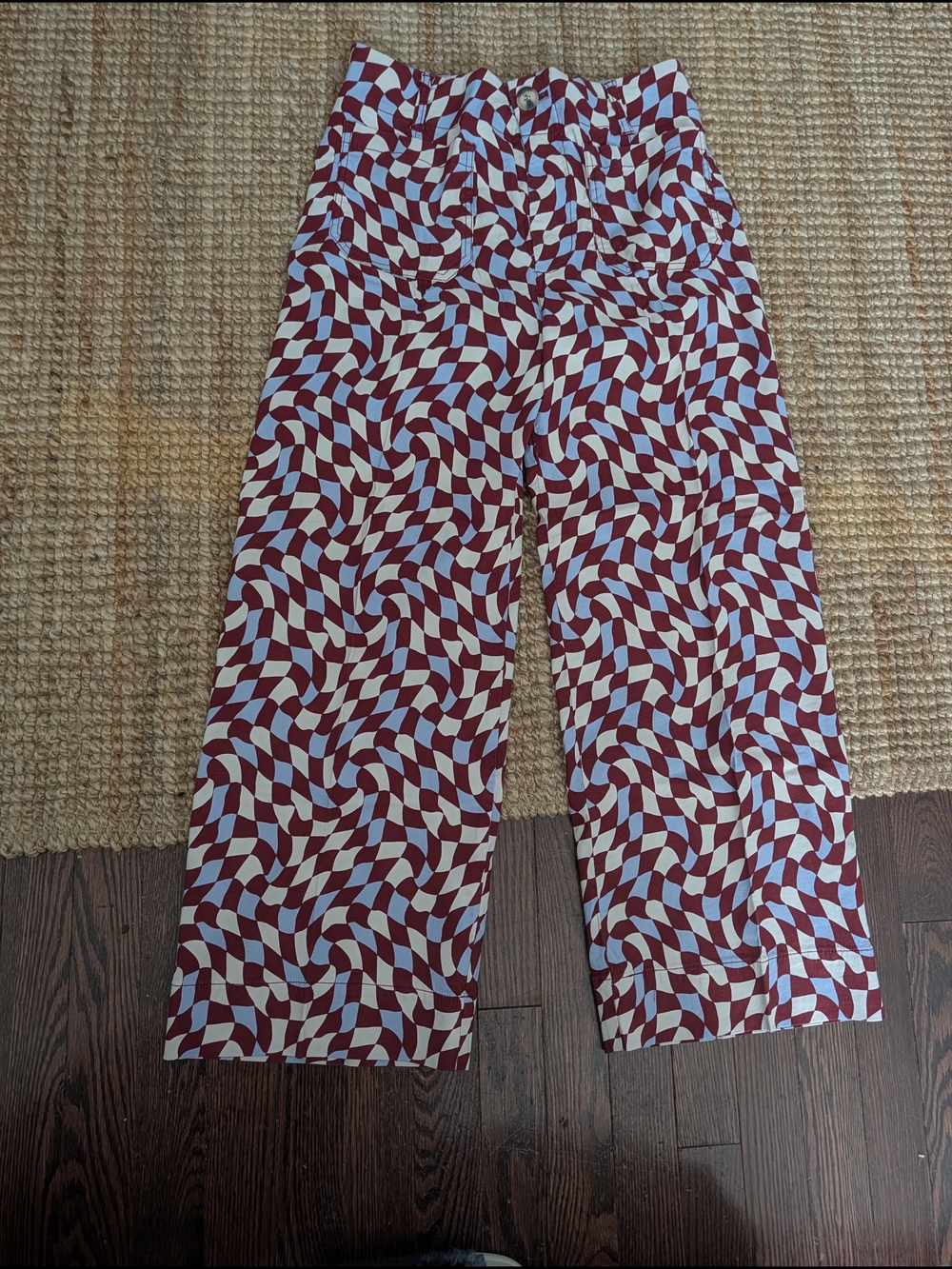 MaEVe By Anthropologie Colette Maroon and Light Blue Patterned Crop Pants NWOT